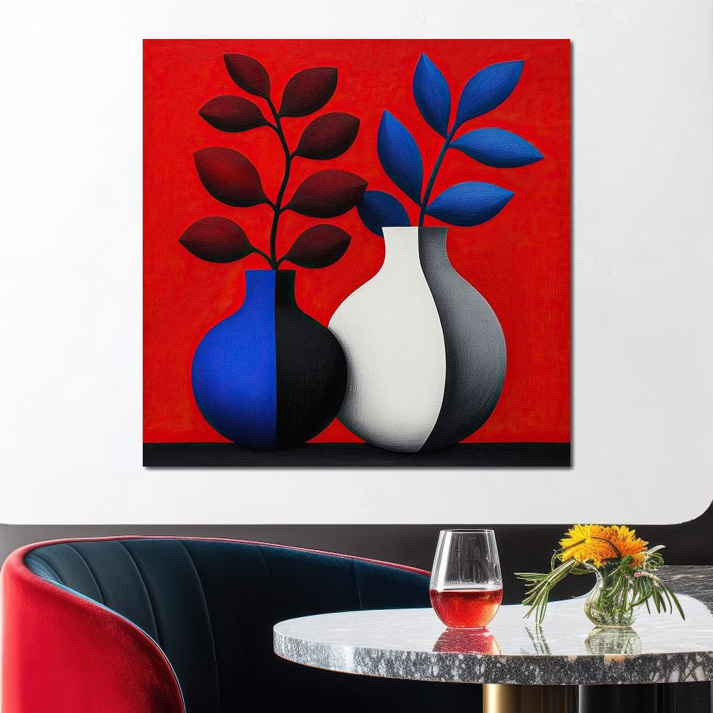 Vases in Crimson Rhythm Canvas Wall Art