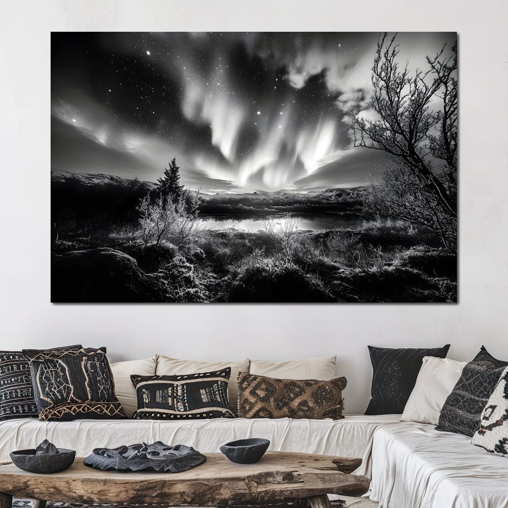 Monochrome Celestial Night's Embrace Canvas Wall Art