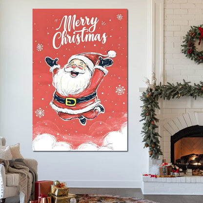 Joyful Santa Snowfall Holiday Canvas Wall Art