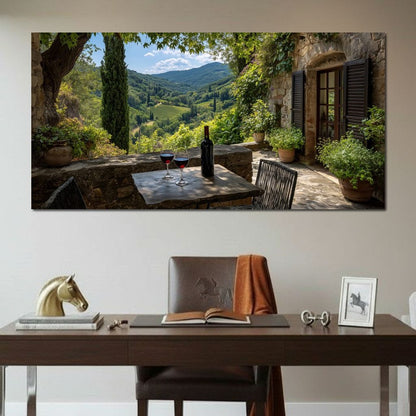 Sunlit Tuscan Vineyard Terrace Canvas Wall Art