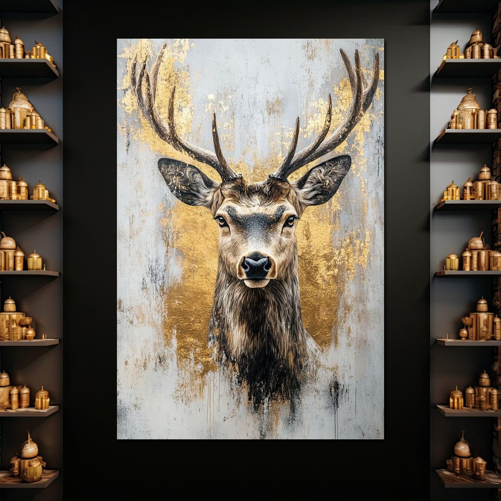 Majestic Golden Deer Portrait Canvas Wall Art
