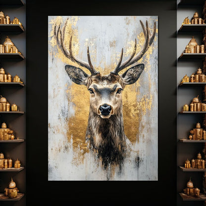 Majestic Golden Deer Portrait Canvas Wall Art