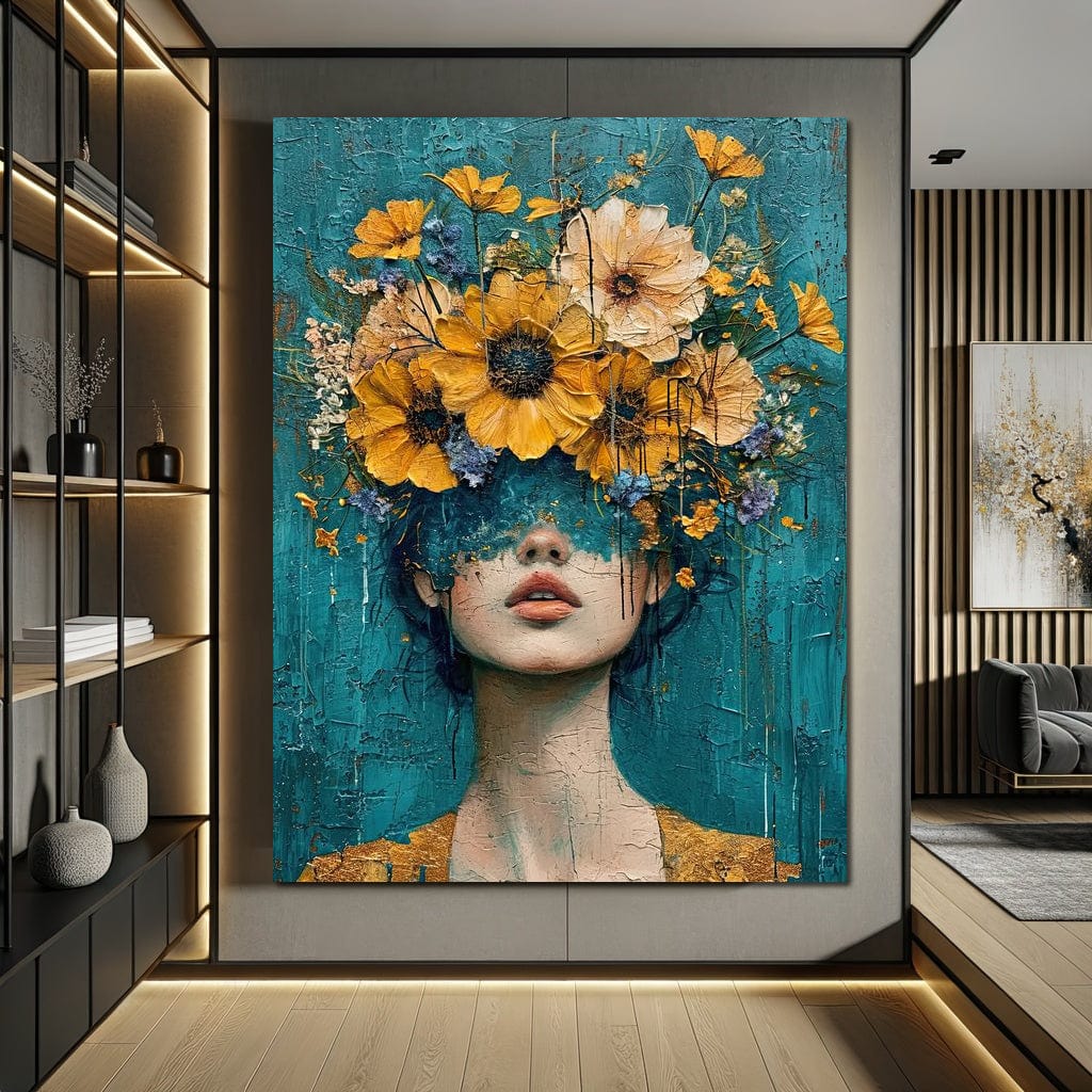 Golden Bloom Silhouette Canvas Wall Art