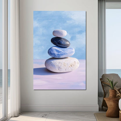Coastal Stone Balance Zen Canvas Wall Art