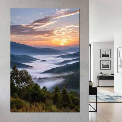 Sunrise Over Misty Mountains Canvas Wall Art