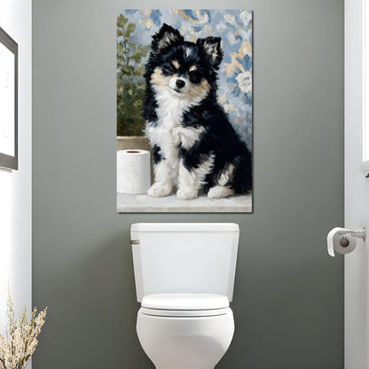Playful Puppy Bathroom Guard Canvas Wall Art