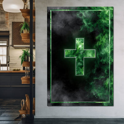 Emerald Smoke Cross Radiance Canvas Wall Art