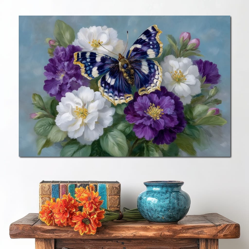 Sapphire Butterfly Bouquet Canvas Wall Art