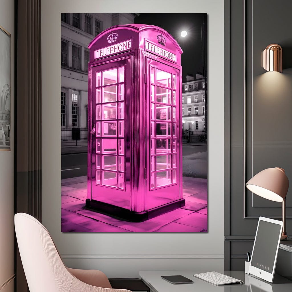 Pink Telephone Booth Canvas Wall Art