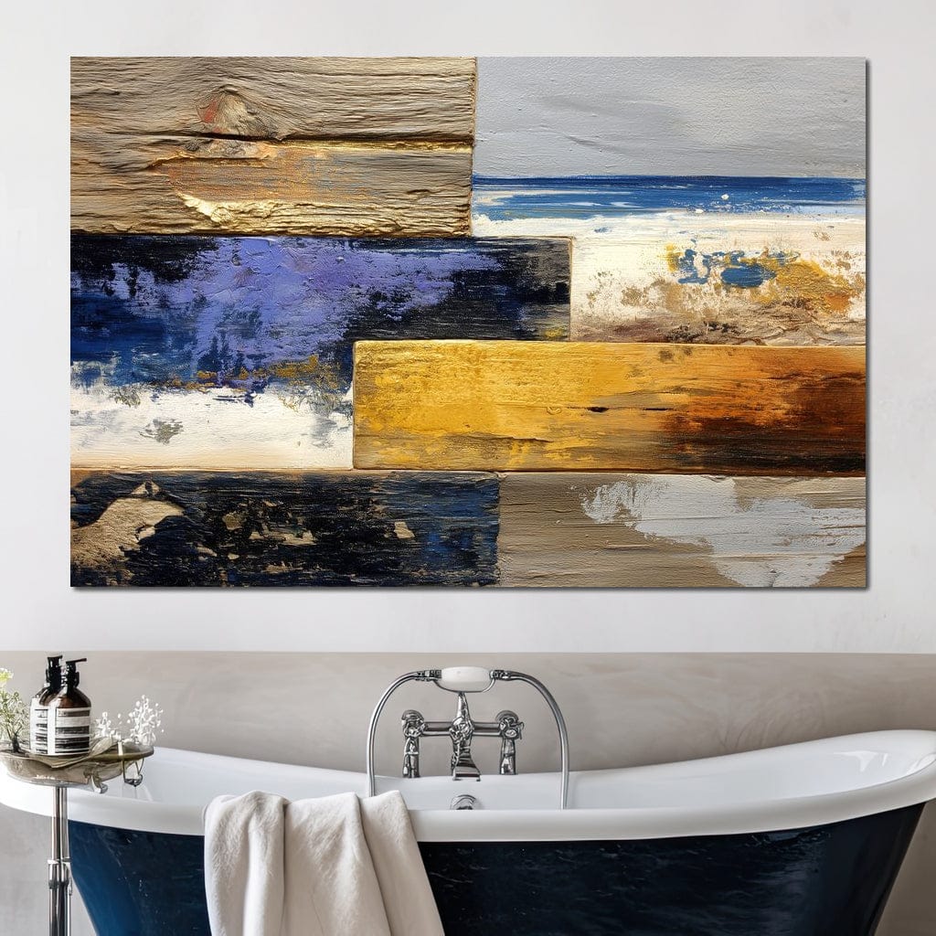 Coastal Indigo Gold Layers Canvas Wall Art