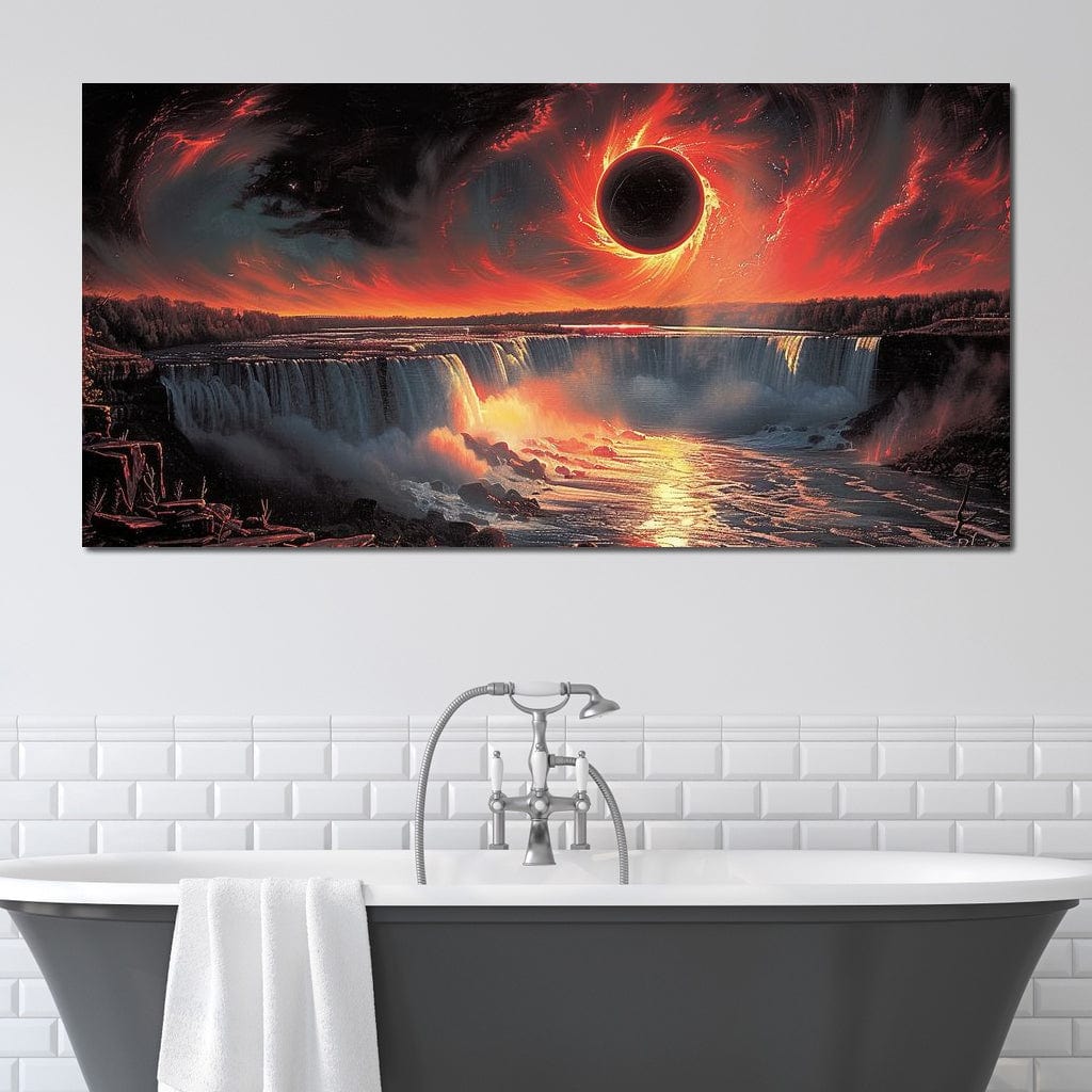 Eclipse Over Cascading Waters Canvas Wall Art