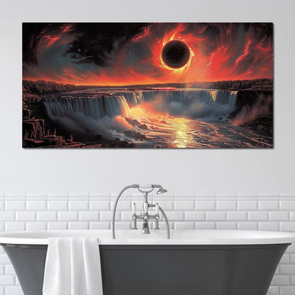 Eclipse Over Cascading Waters Canvas Wall Art