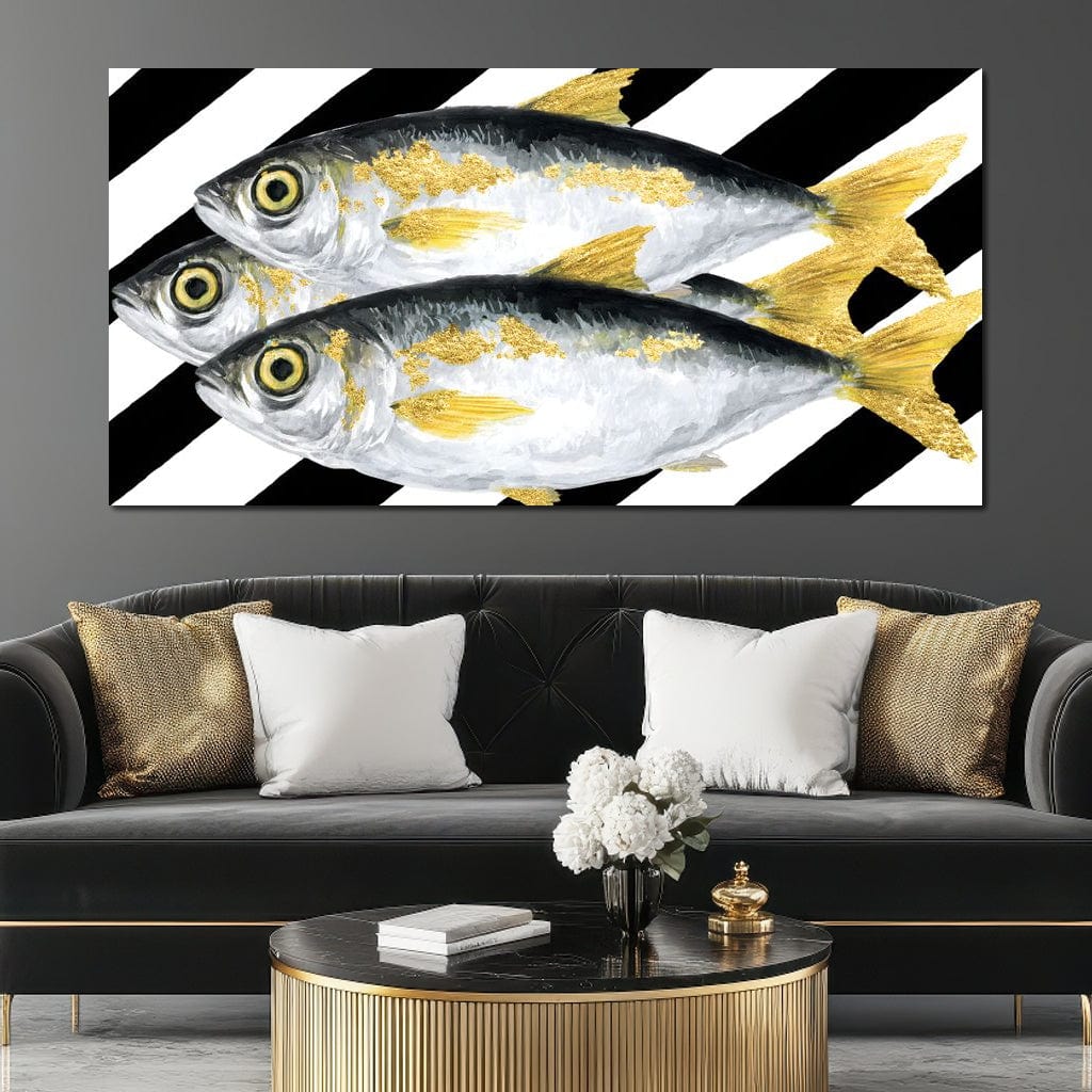 Triple Gilded Mackerel Parade Canvas Wall Art