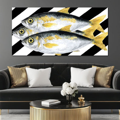 Triple Gilded Mackerel Parade Canvas Wall Art