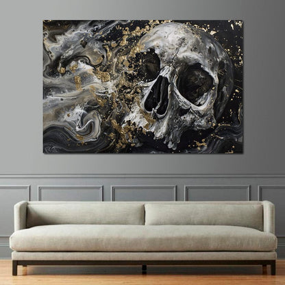 Golden Skull in Galaxy Storm Canvas Wall Art