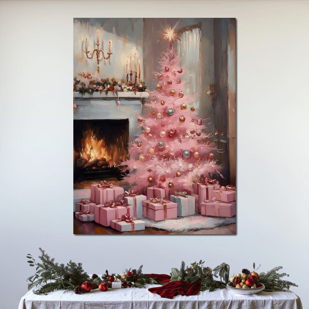 Pink Christmas Hearth Glow Canvas Wall Art