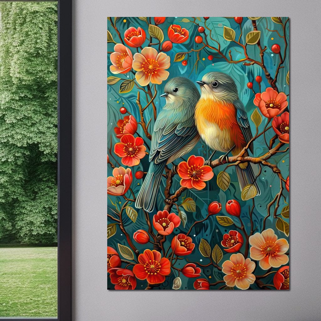 Songbirds Perched in Blooms Canvas Wall Art