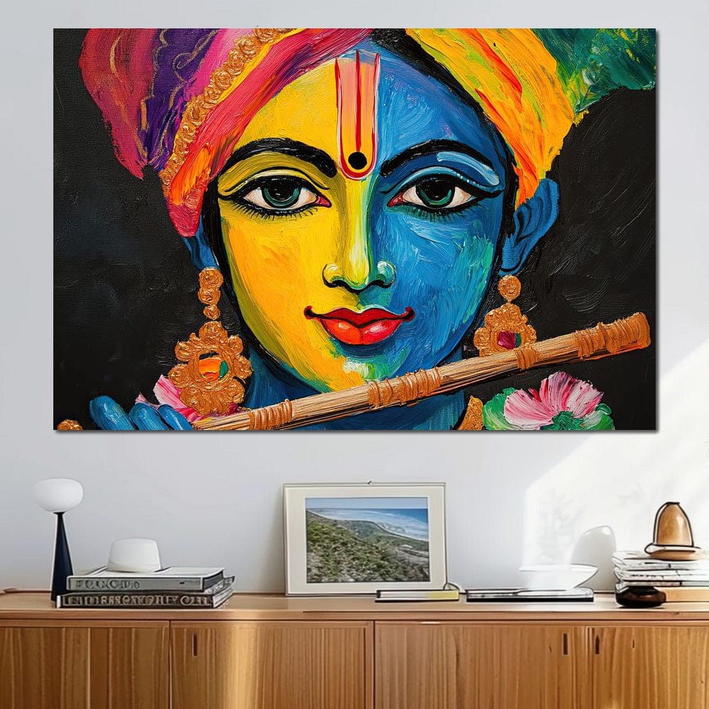 Divine Radiance of Vibrant Krishna Canvas Wall Art