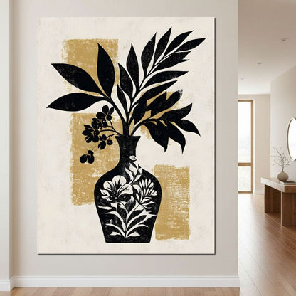 Botanical Vase Silhouette Gold Canvas Wall Art