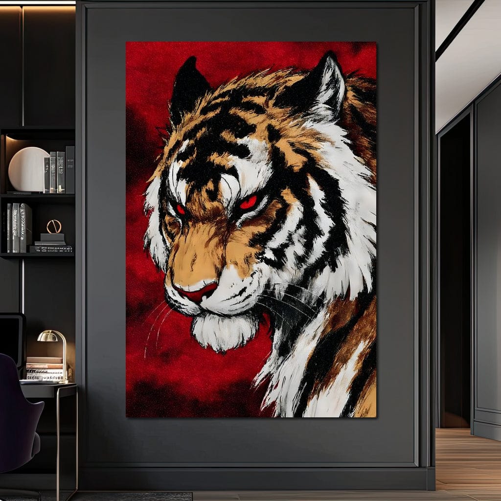 Fierce Tiger Red Eyes Roar Canvas Wall Art