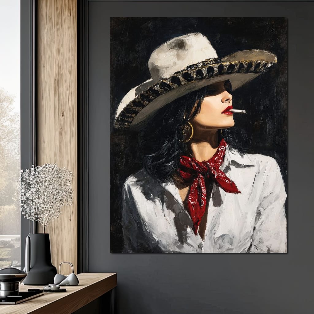 Noir Cowgirl Cigarette Glow Canvas Wall Art
