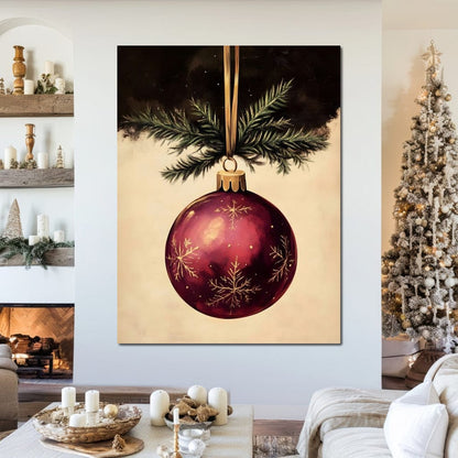 Golden Snowflake Ornament Cheer Canvas Wall Art