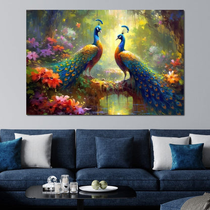Two Peacocks Canvas Wall Art