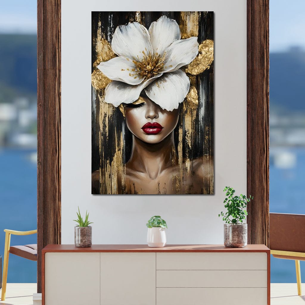 White Petals Golden Dreams Canvas Wall Art