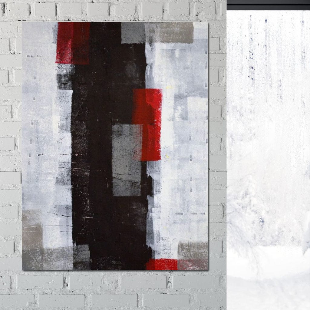 Grey & Red Abstract Art Painting Canvas Wall Art