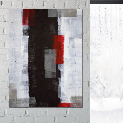 Grey & Red Abstract Art Painting Canvas Wall Art