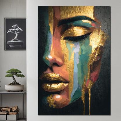 Golden Radiant Abstract Face B Canvas Wall Art