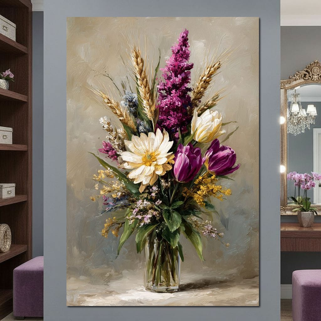 Spring Bouquet on Beige Background Canvas Wall Art