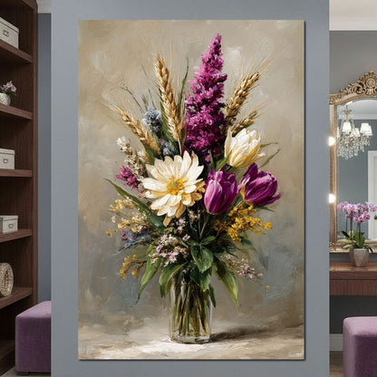 Spring Bouquet on Beige Background Canvas Wall Art