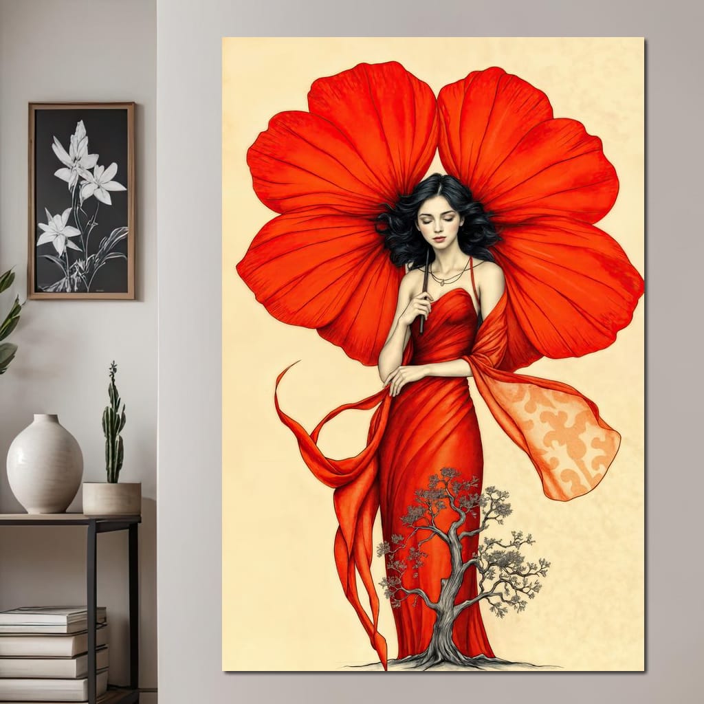 Rooted in Scarlet Canvas Wall Art