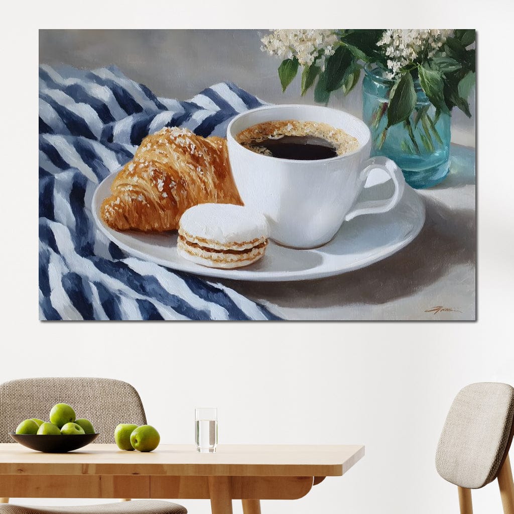 Morning Coffee Pastry & Macaron Canvas Wall Art