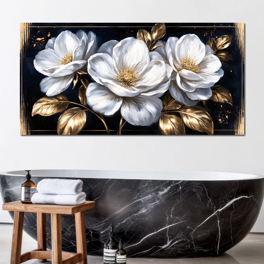 Gilded Petals On A Midnight Stage Canvas Wall Art