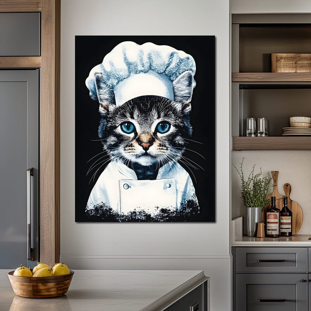 Chef Feline in Snowy Whites Canvas Wall Art