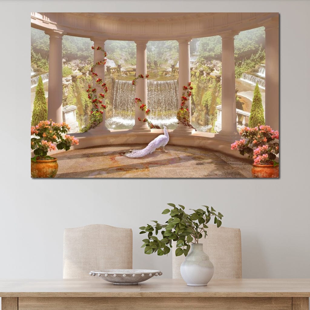 Classical Garden & Waterfall Canvas Wall Art