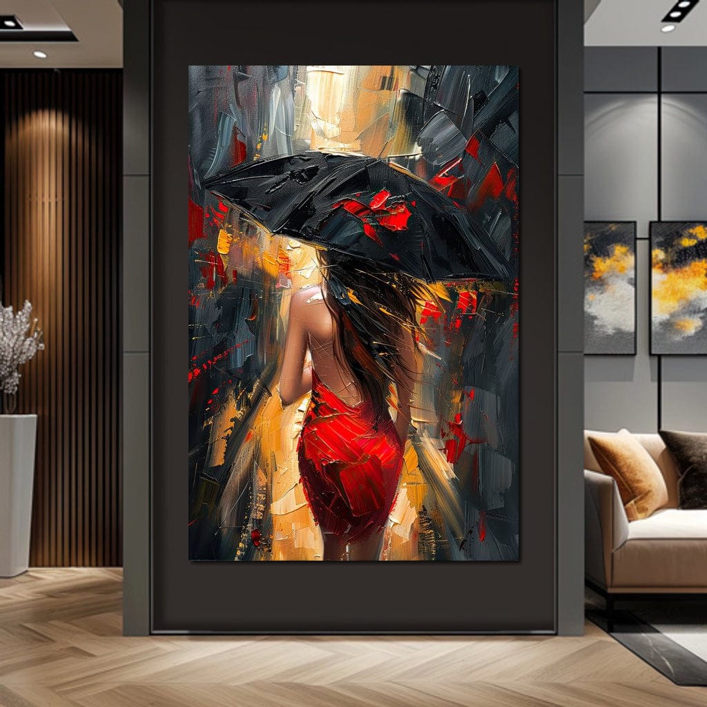 Rainy Stroll in Bold Brushwork Canvas Wall Art