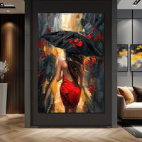 Rainy Stroll in Bold Brushwork Canvas Wall Art