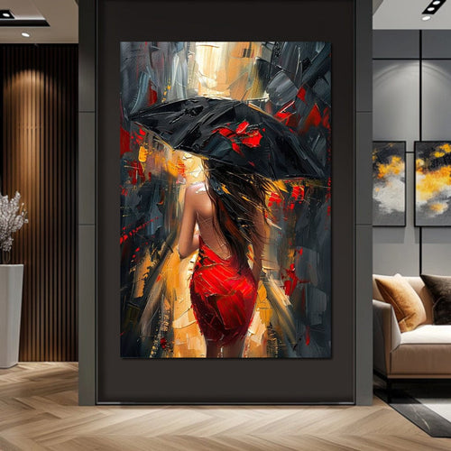 Rainy Stroll in Bold Brushwork Canvas Wall Art