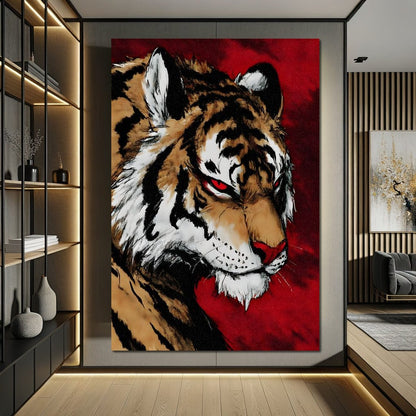 Fierce Tiger Blood Moon Roar Canvas Wall Art