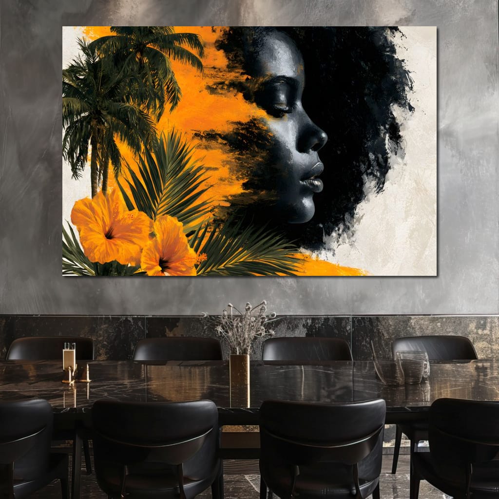 Golden Palms Dark Silhouette Canvas Wall Art