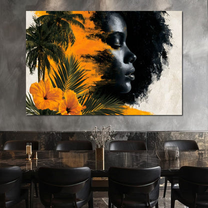 Golden Palms Dark Silhouette Canvas Wall Art