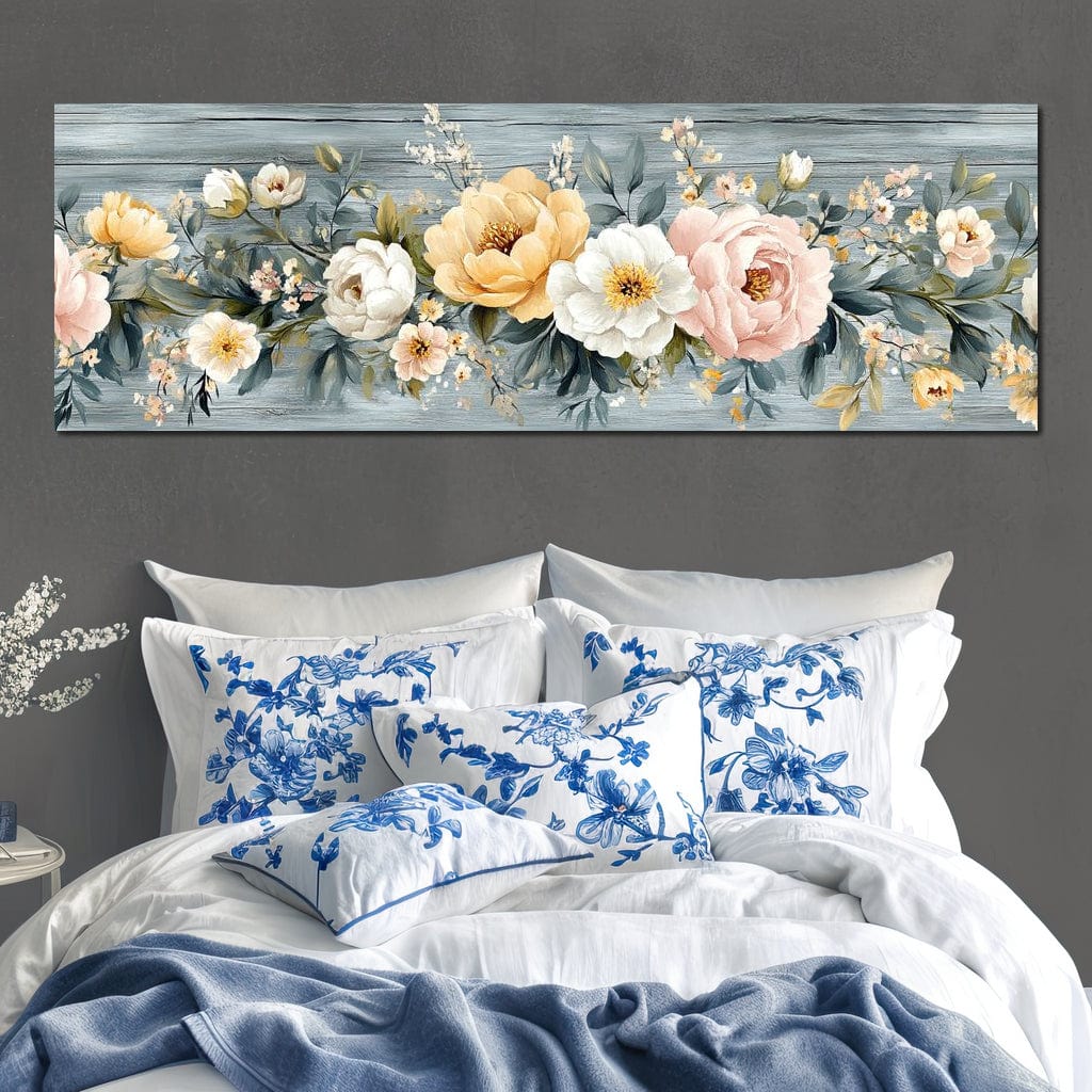 Floral Harmony on Weathered Wood Canvas Wall Art