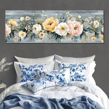 Floral Harmony on Weathered Wood Canvas Wall Art