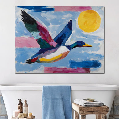 Sunlit Flight of Wild Duck Canvas Wall Art
