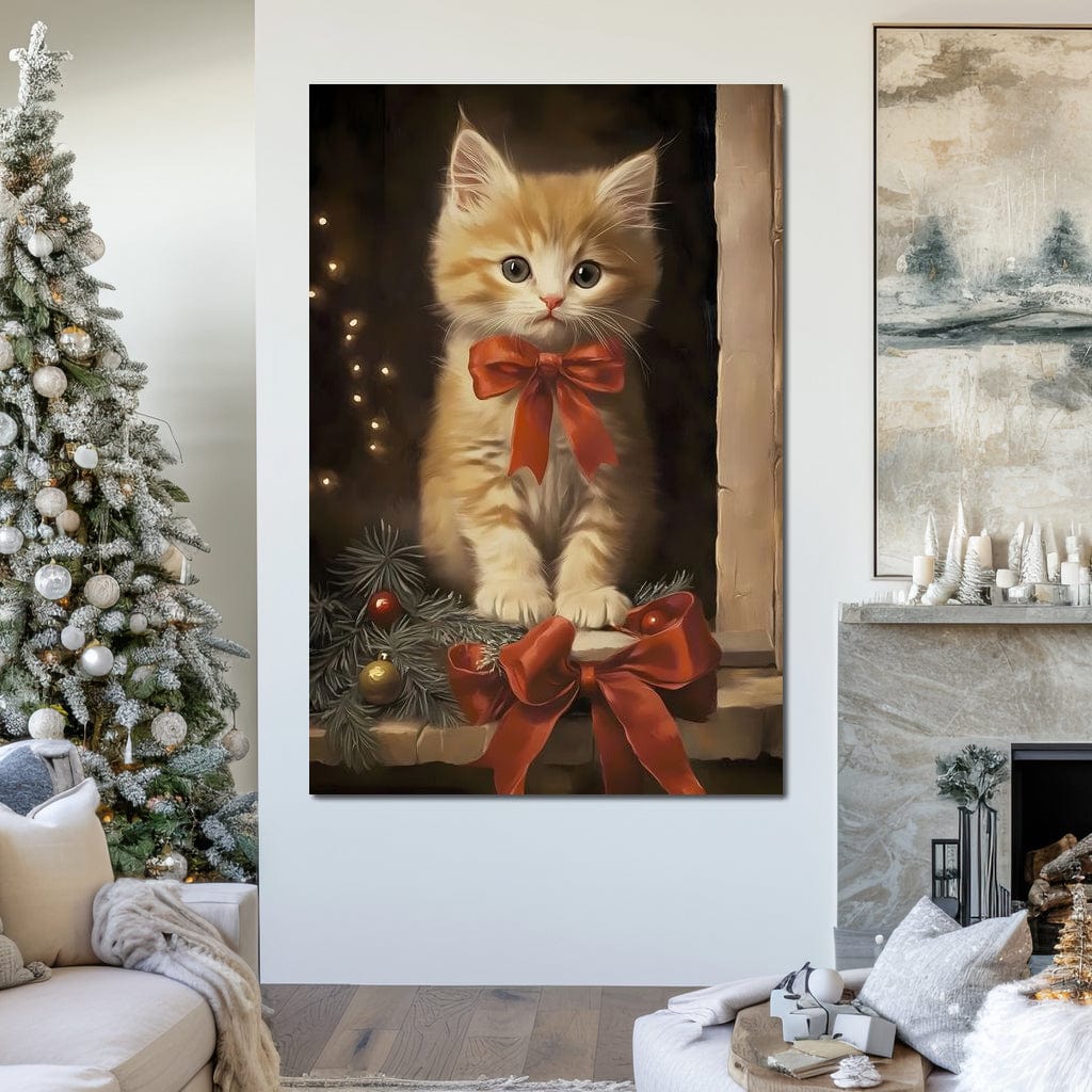 Yuletide Kitten by the Window Canvas Wall Art
