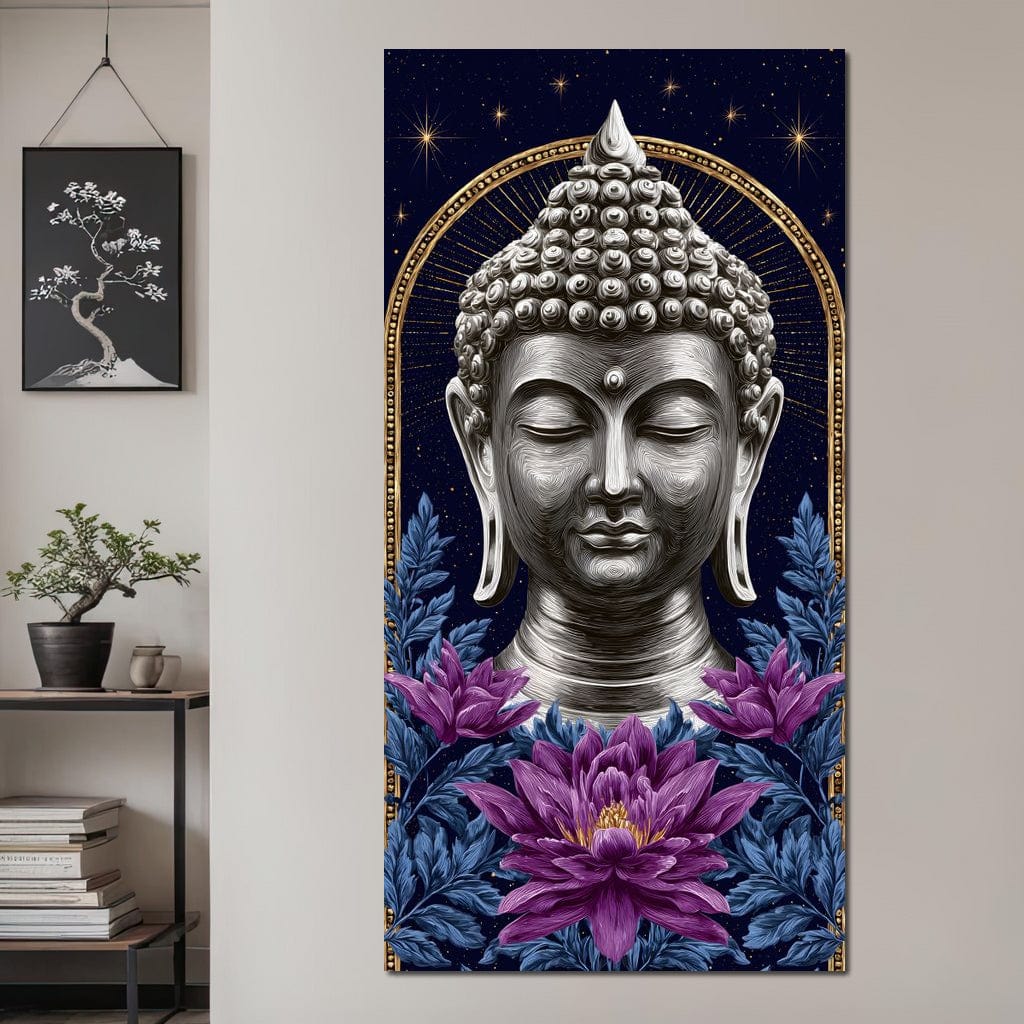 Buddha Lotus Radiance Under Stars Canvas Wall Art