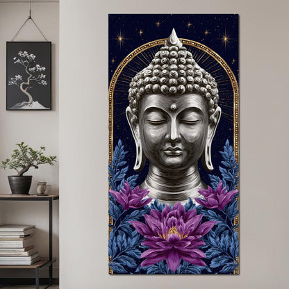 Buddha Lotus Radiance Under Stars Canvas Wall Art